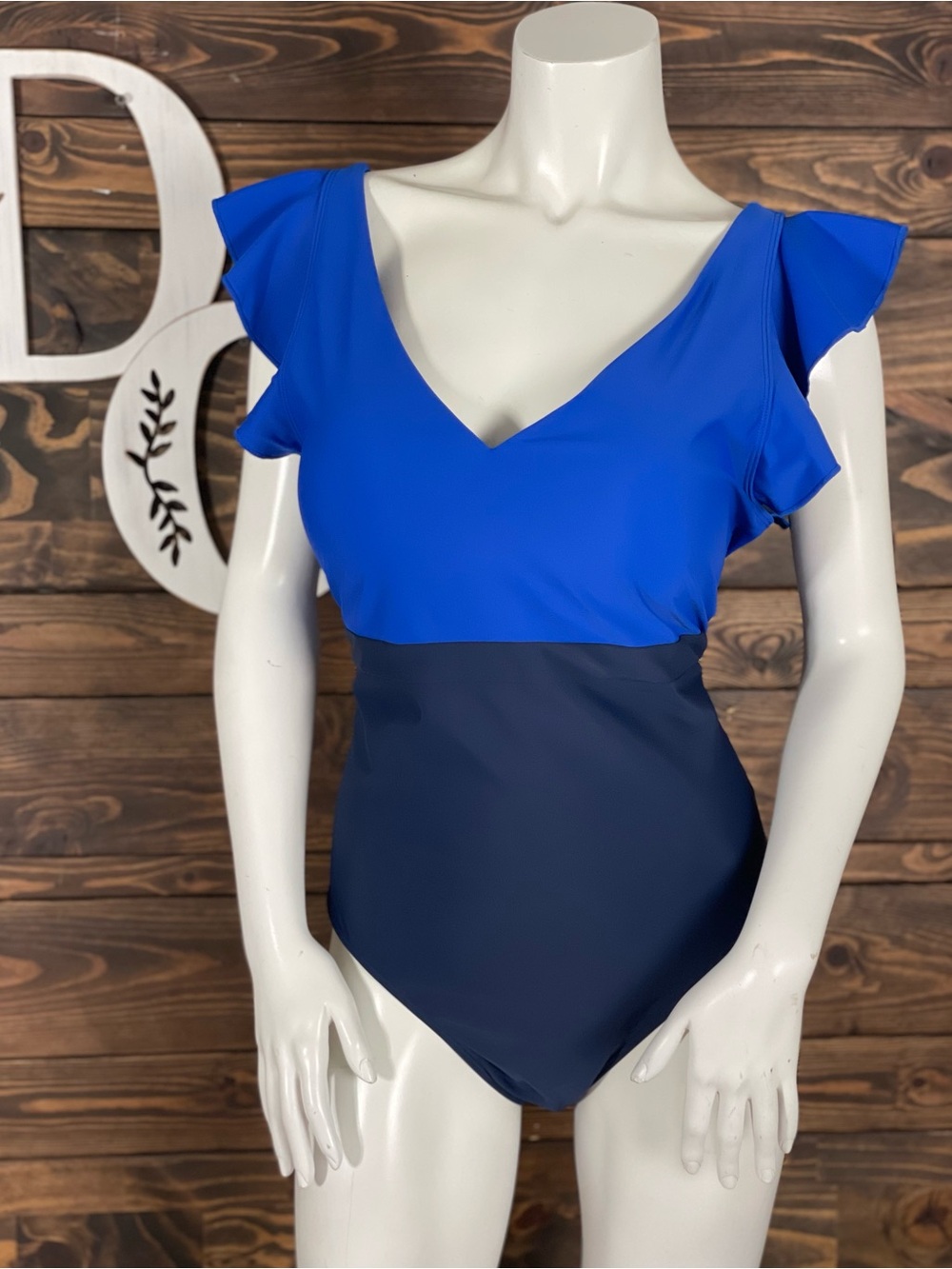 summersalt | The Ruffle Backflip Calypso Blue Two-Tone Ruffle-Sleeve One-Piece